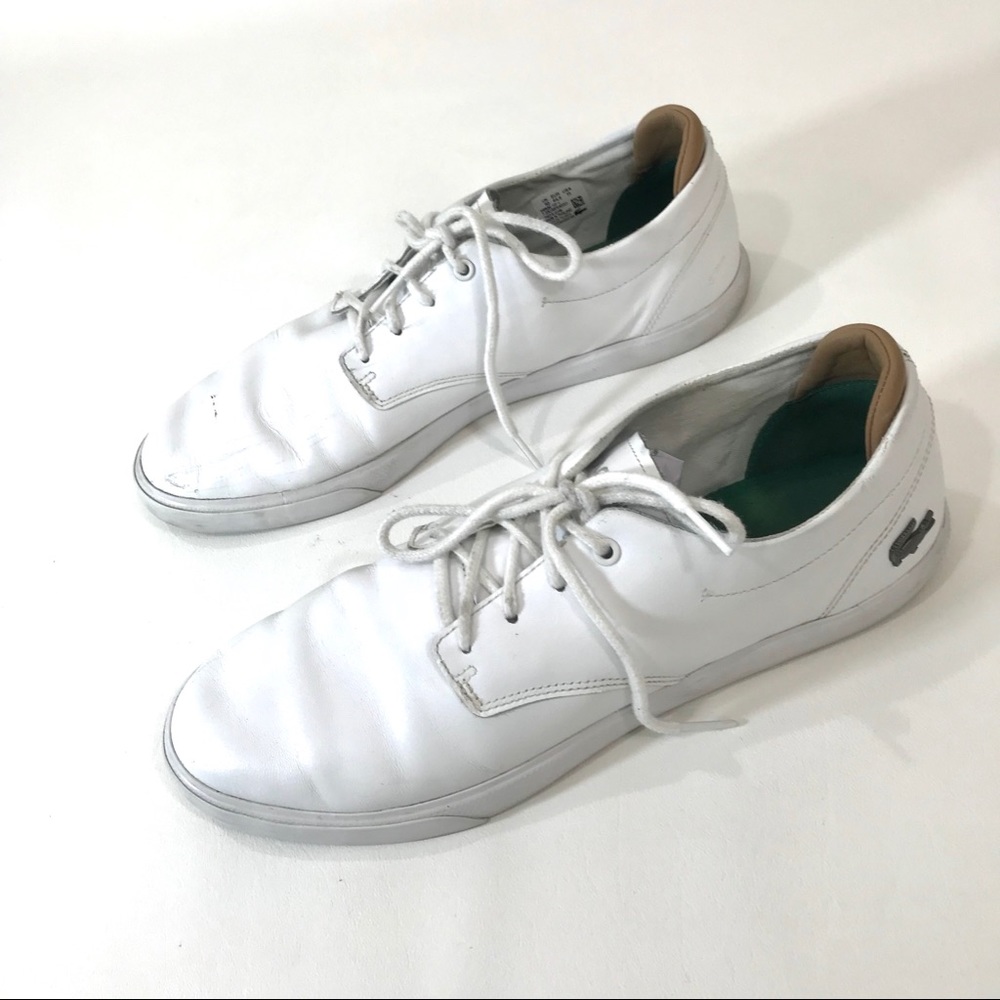 Lacoste White Leather Alligator Logo Sneakers  11